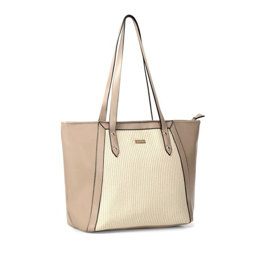 [10723] Handbag Megan PU and Textured Tote Natural
