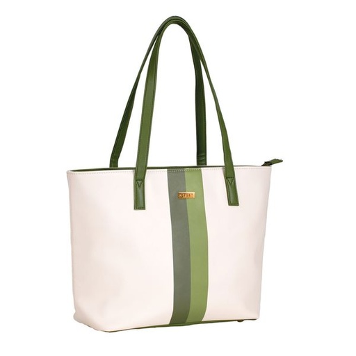 [10953] Handbag Robin Stripe Combo Tote Olive Cream