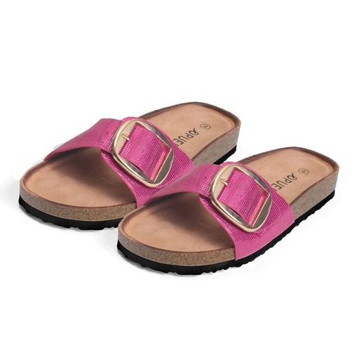 [11029] Shoes Luna Buckle Detail Flat Comfort Slides Pink Size 6