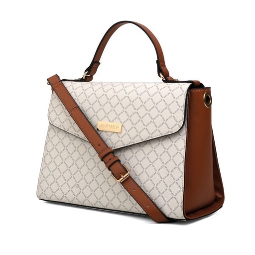 [7084] Handbag Puer Logo Large Clutch Cream & Tan