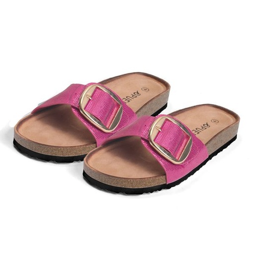 [11026] Shoes Luna Buckle Detail Flat Comfort Slides Pink Size 3