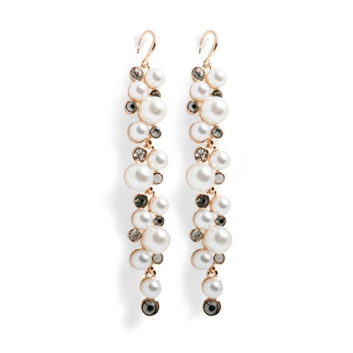 [5869] Earrings Jewelled Pearl Drop Gold