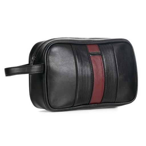 [14108] Mens Toiletry Bag Tristan Black/ Burgundy