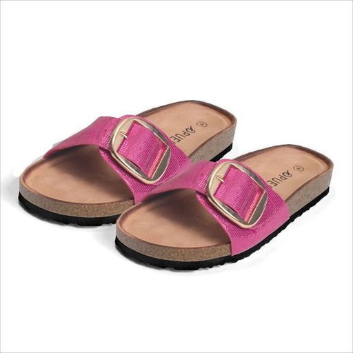 [11031] Shoes Luna Buckle Detail Flat Comfort Slides Pink Size 8