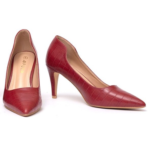 [5782] Shoes Portia Croc High Heel Burgundy Size 3