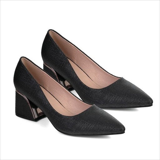 [11735] Shoes Serena Low Block Metal Trim Heel Black Size 4