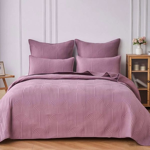 [11915] Rainbow Dusty Pink Queen Quilt Set