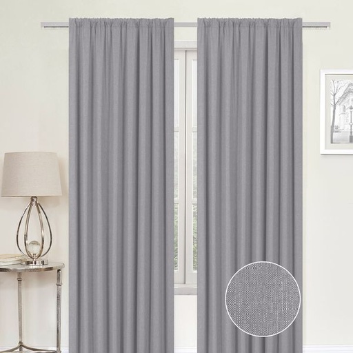 [5625] Linen Look Light Grey Blockout Taped curtain