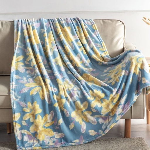 [7392] Floral Blue Grey Blanket