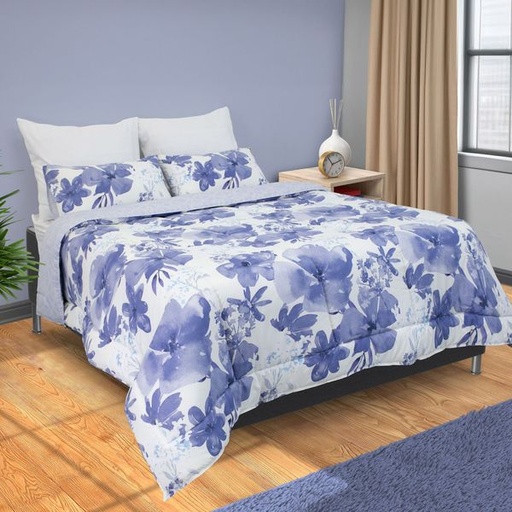 [10136] Sienna Blue Floral Double Comforter Set