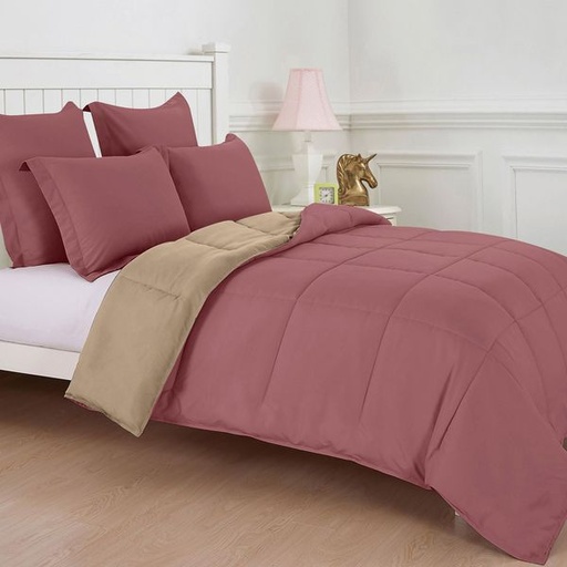 [2445] Dual Biscuit & Dusty Rose Queen Comforter Set