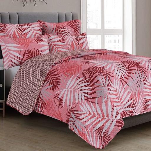 [1425] Pink Fern King Quilt Set