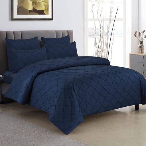 [5534] Classic Navy Queen Pintuck Duvet Set