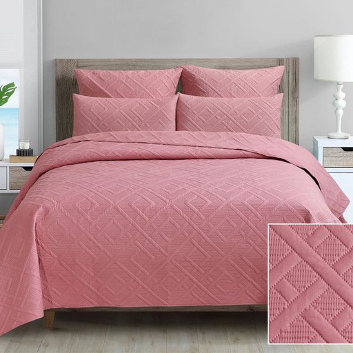 [9034] Diamond Pink Queen Quilt Set