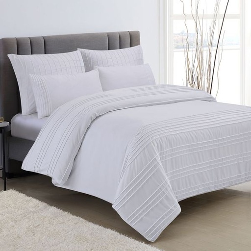 [7585] Grand White King Pintuck Duvet Set