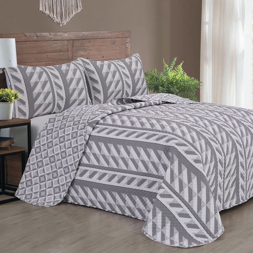 [5570] Grey Geo King Reversible Quilt