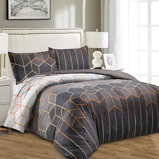 [11256] Marigold Grey Queen Duvet Set