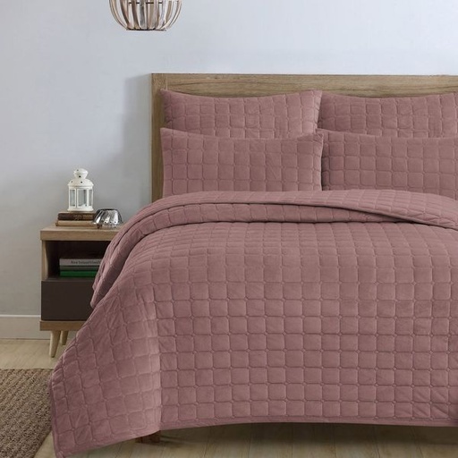 [10399] Velvet Misty Pink King Quilt Set