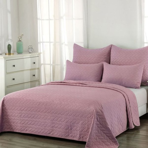 [8505] Willow Pastel Pink King Quilt Set