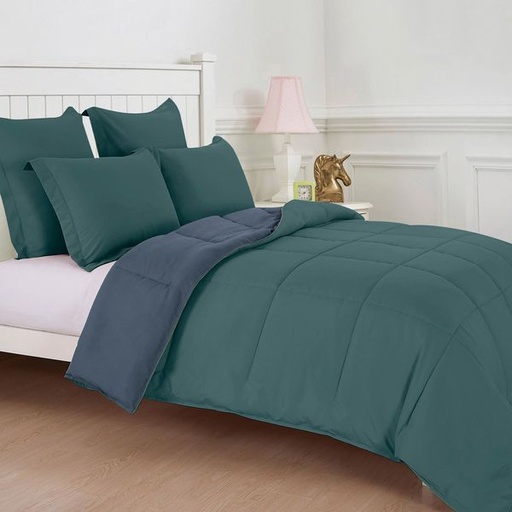 [2435] Dual Dark Blue & Smokey Blue King Comforter Set