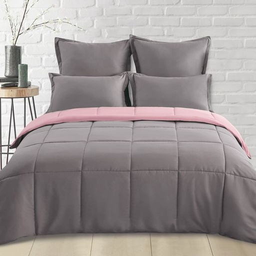 [7380] Pink & Light Grey Double Comforter Set