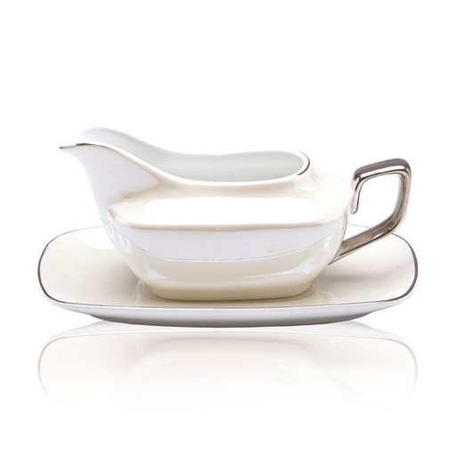 [1735] Platinum Lustre Gravy Boat with Tray