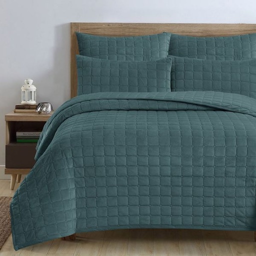 [10373] Velvet Teal Green Queen Quilt Set
