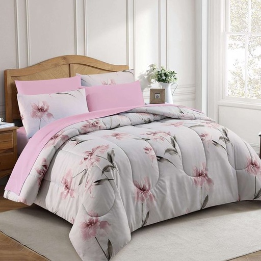 [11896] Sophia Floral Queen Comforter Set 7pc