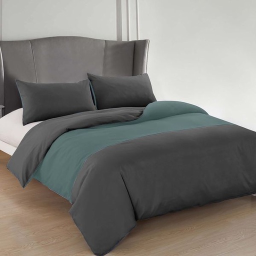 [8655] Dual Charcoal & Blue Double Duvet Set