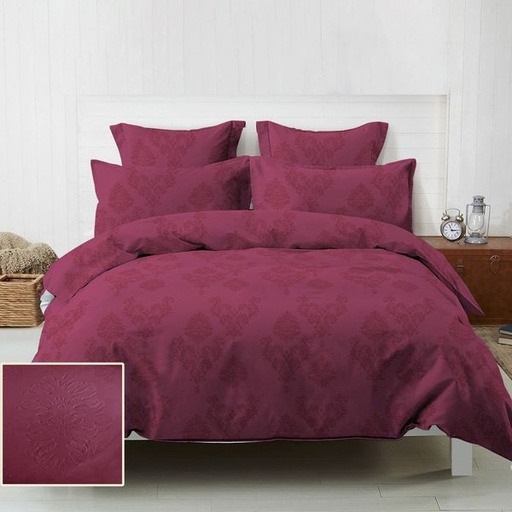 [5600] Fleur 3D Maroon King Duvet Set