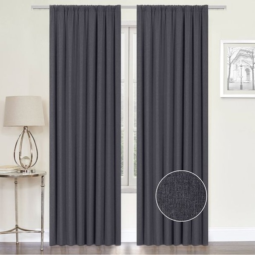 [5626] Linen Look Dark Grey Blockout Taped curtain