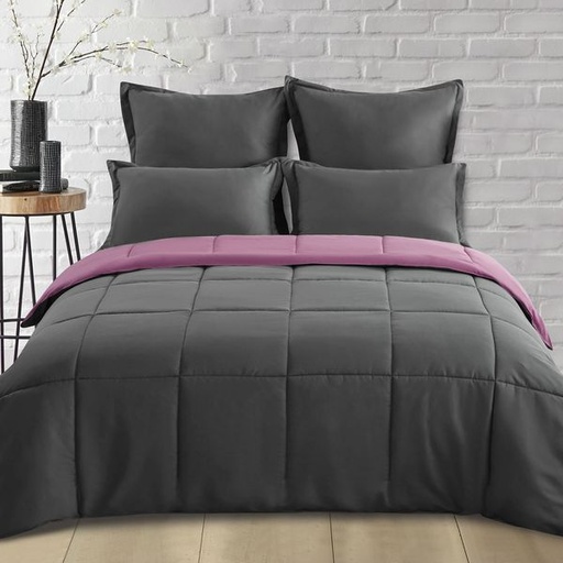 [7376] Purple & Dark Grey Queen Comforter Set