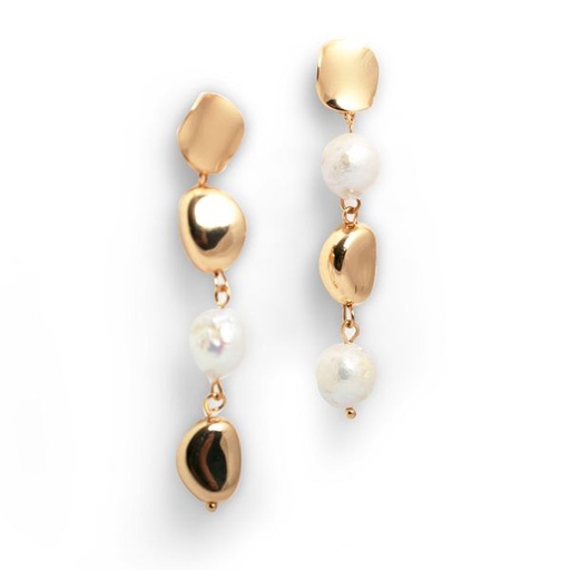 [5870] Earrings Geometric Pearl Drop Gold