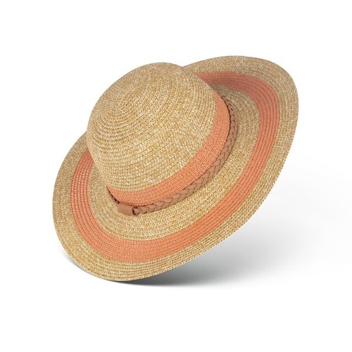 [14179] Hat 2 Tone Stripe Widebrim Natural Rust
