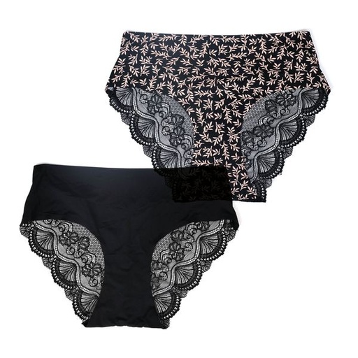 [1415] Hipster Panties Lace Black & Print M