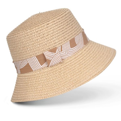 [2406] Hat Straw Bucket with Band Trim Natural