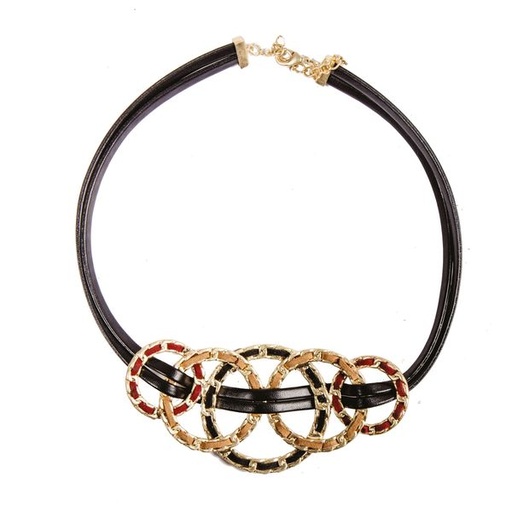 [5111] Necklace Multi Circle Cord Black/Khaki/Burgundy