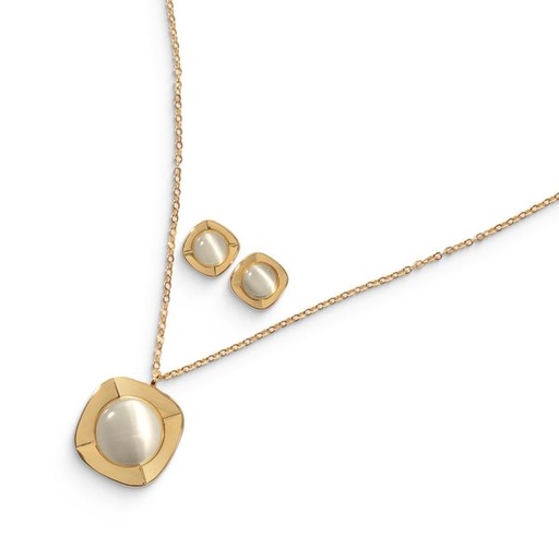 [13989] Necklace And Earrings Square Pearl Set Gold