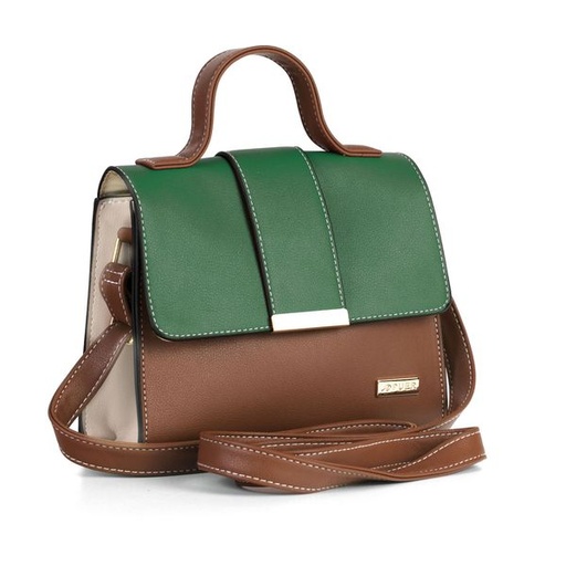 [12043] Handbag Courtney Colourblock Clutch Crossbody Green/ Beige/ Tan