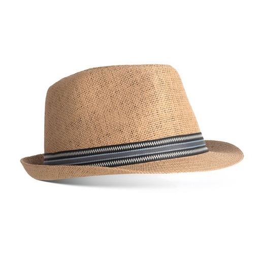 [17064] Hat Mens Straw Fedora with Striped Band Natural