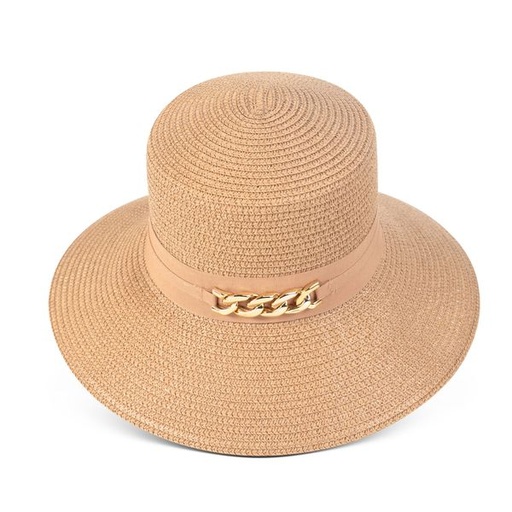 [15223] Hat Straw Chain Trim Widebrim Natural