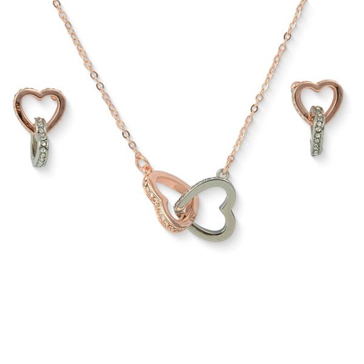 [11709] Necklace and Earrings Heart link Set Rose Gold/ Silver