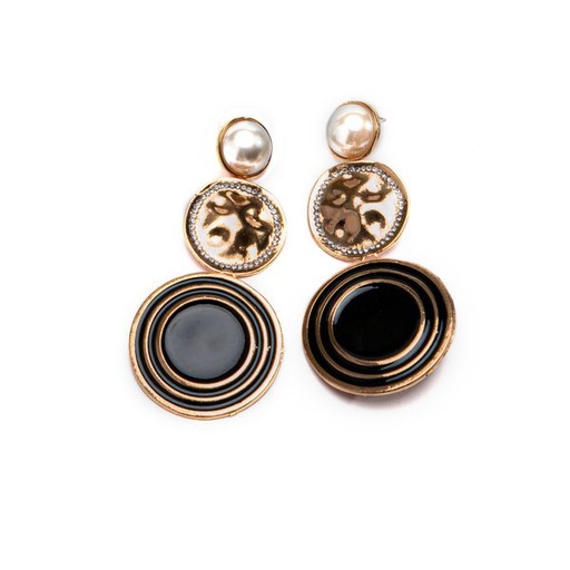 [5089] Earrings Disco Drop Black & Gold