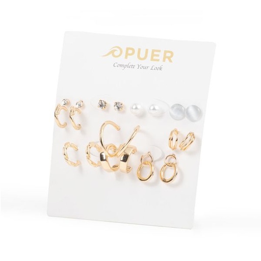 [11707] Earrings Mixed Hoop and Stud Multi Pack Gold