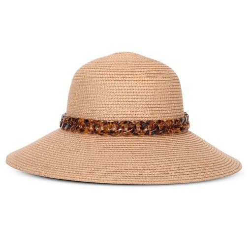 [9252] Hat Straw Cloche with Tortoiseshell Chain Natural