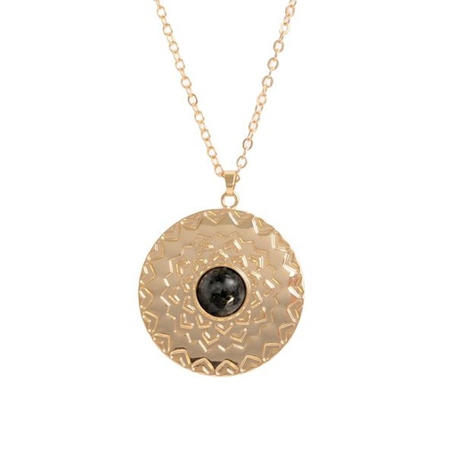 [11122] Necklace Round Pendant Gold Black