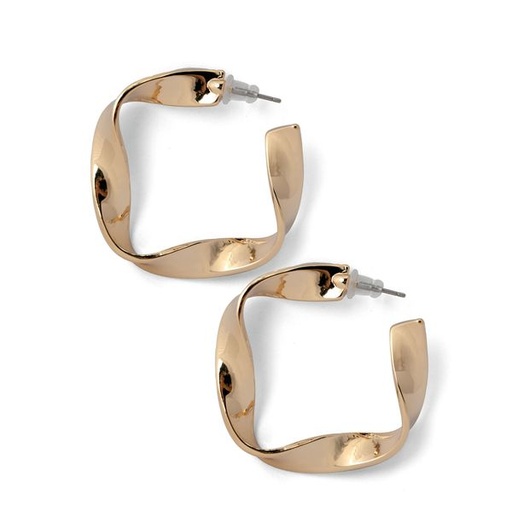 [11715] Earrings Twisted Square  Hoop Gold