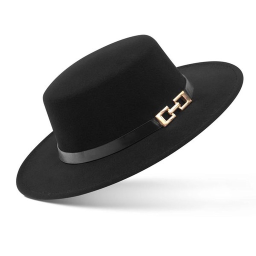 [15426] Hat Felt Boater with Square Link Trim Black