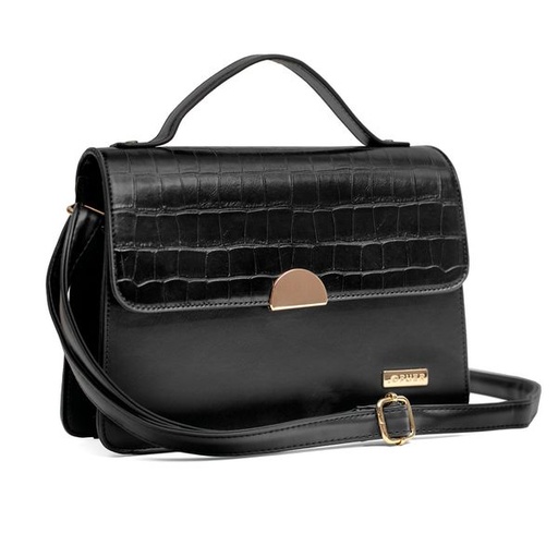 [14085] Handbag Julie Croc And Plain Crossbody Black