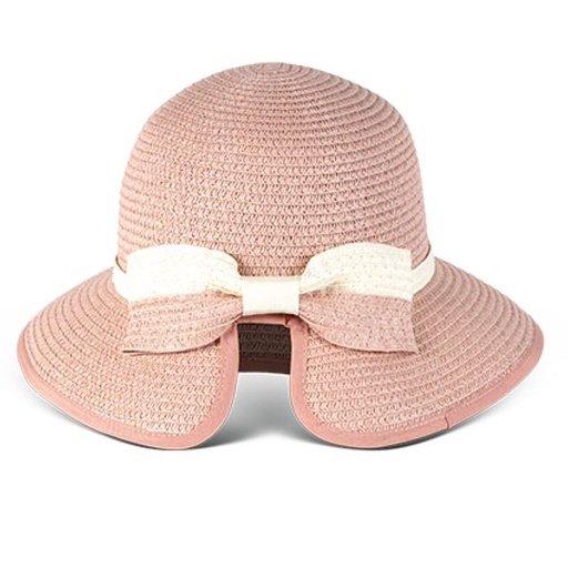 [14480] Hat Straw Bow Trim Cloche Light Pink